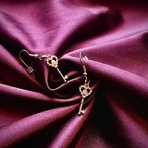 Gold Heart Key Earrings